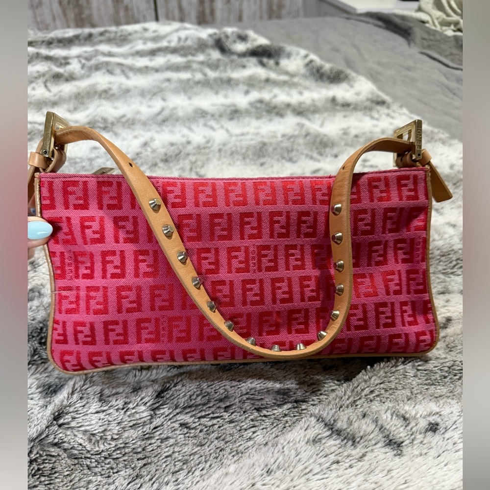 RARE Fendi Studded Pink and Tan Zucca Bag